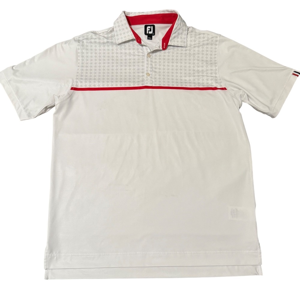 FootJoy FJ Golf‎ Polo Shirt White Red Star Pattern Men's Size L